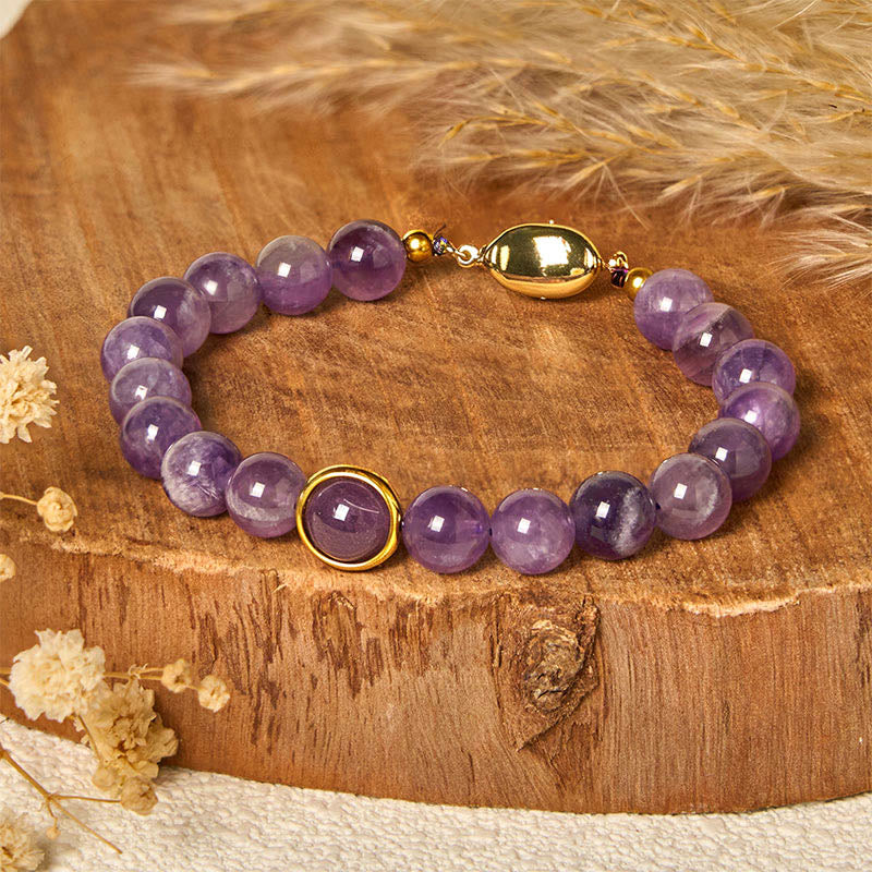 Bracciale con fibbia in perle di ametista naturale Buddha Stones Balance Releasing Stress - image 1