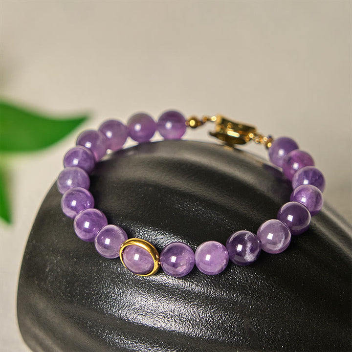 Bracciale con fibbia in perle di ametista naturale Buddha Stones Balance Releasing Stress - Fibbia in ametista e oro (circonferenza del polso: 14-16 cm) - image 0