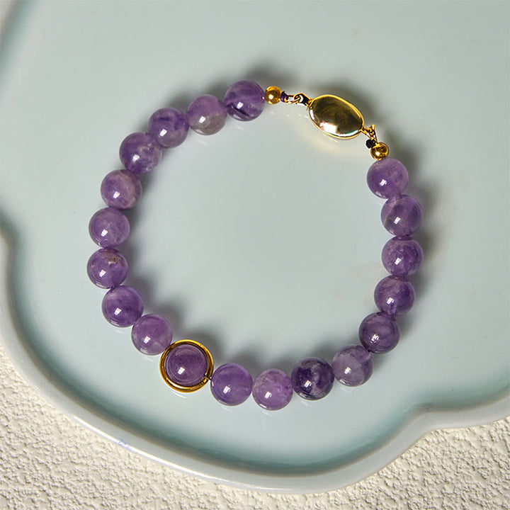 Bracciale con fibbia in perle di ametista naturale Buddha Stones Balance Releasing Stress - image 2