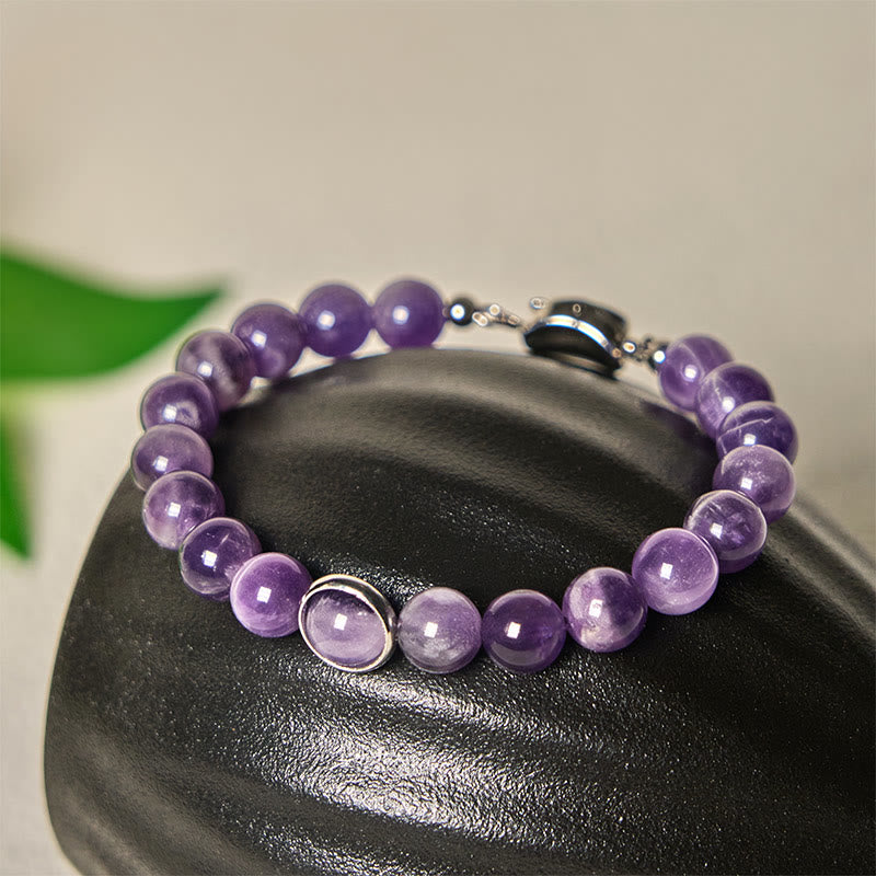 Bracciale con fibbia in perle di ametista naturale Buddha Stones Balance Releasing Stress - Fibbia in ametista e argento (circonferenza del polso: 14-16 cm) - image 7