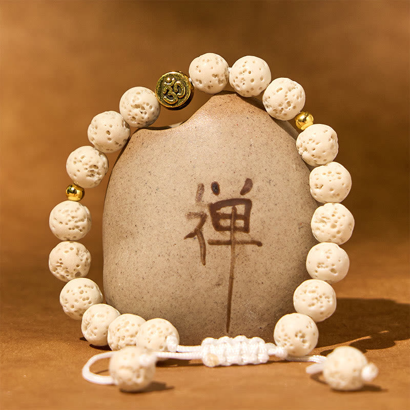 Braccialetto di guarigione calma con simbolo Om e pietre di lava bianca Buddha Stones - image 1