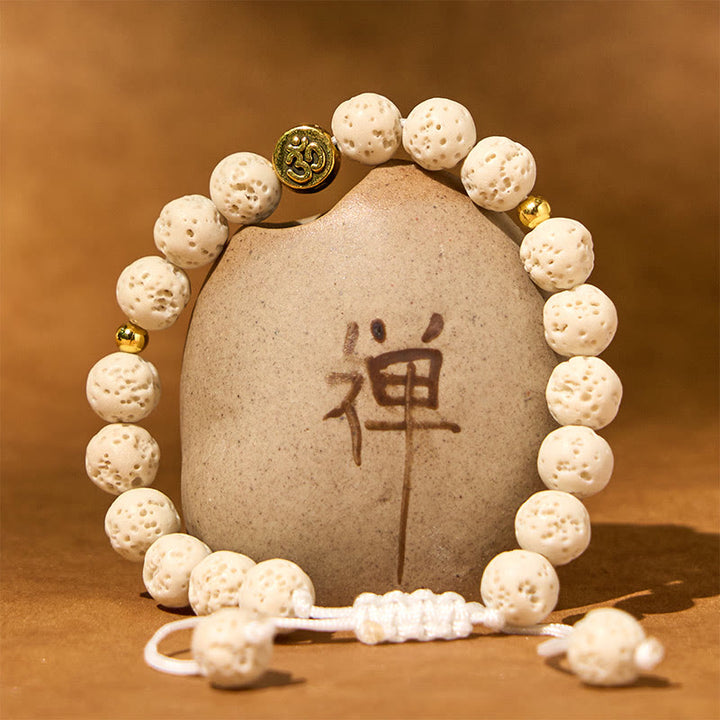 Braccialetto di guarigione calma con simbolo Om e pietre di lava bianca Buddha Stones - image 1