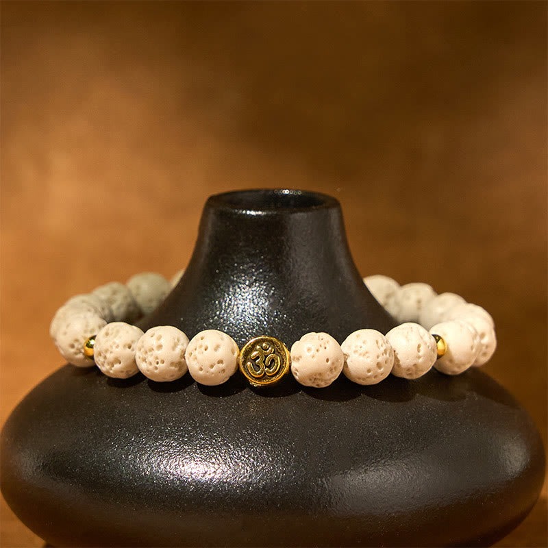 Braccialetto di guarigione calma con simbolo Om e pietre di lava bianca Buddha Stones - image 3