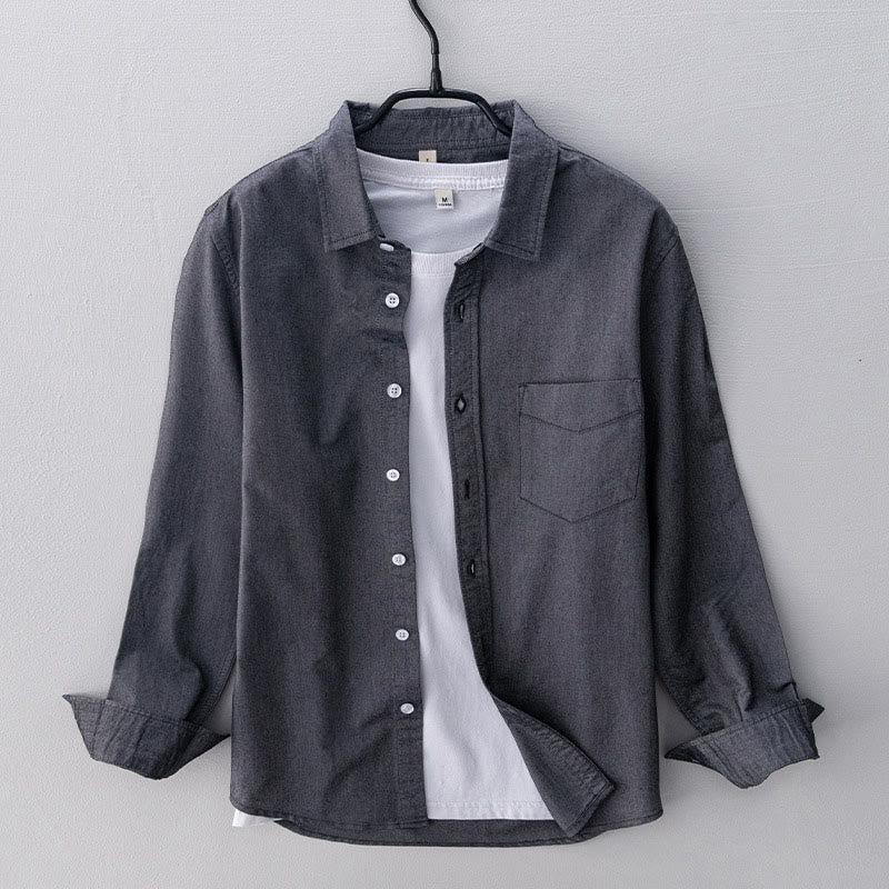 Camicia da uomo in cotone con bottoni a manica lunga e tinta unita, motivo Buddha Stones - Grigio scuro - US/UK/AU40, EU50 (3XL) - image 0