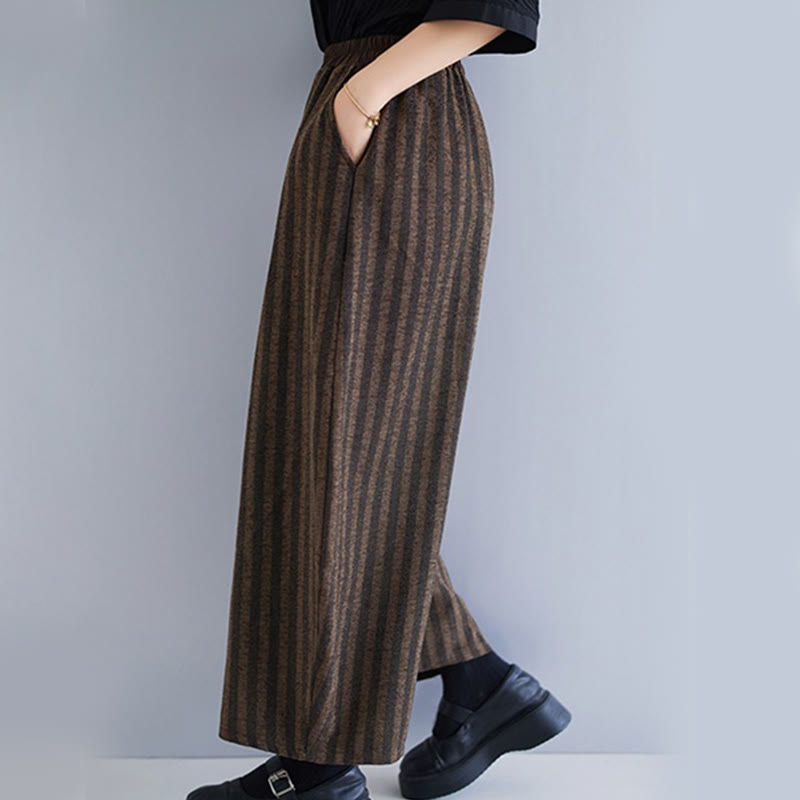 Pantaloni larghi da donna in poliestere con tasche, a righe, in velluto a coste, casual, da 7-8 Buddha Stones - image 20