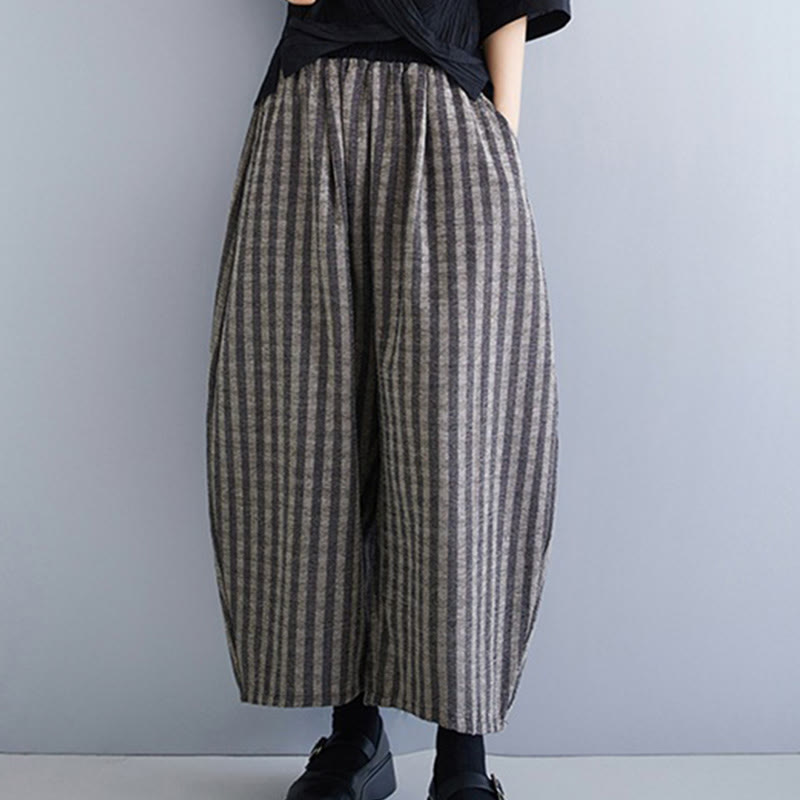 Pantaloni larghi da donna in poliestere con tasche, a righe, in velluto a coste, casual, da 7-8 Buddha Stones - image 4