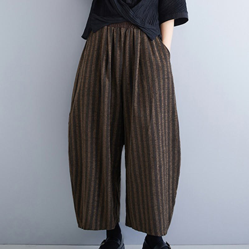 Pantaloni larghi da donna in poliestere con tasche, a righe, in velluto a coste, casual, da 7-8 Buddha Stones - image 15