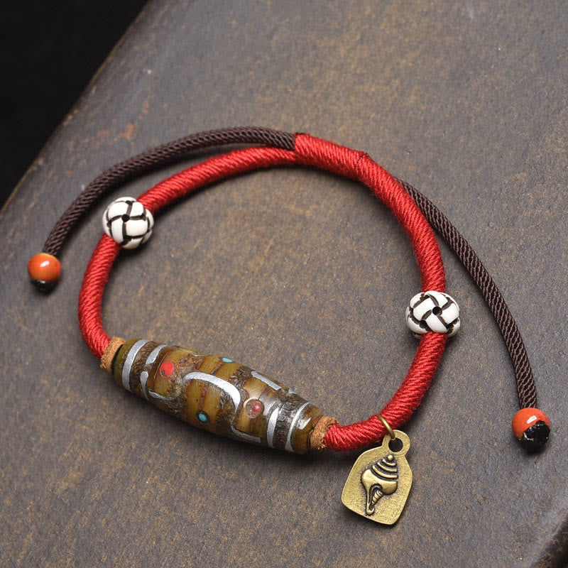 Braccialetto di protezione in corda con perline Dzi tibetane a nove occhi, fatto a mano, Buddha Stones - Corda rossa e perlina Dzi a nove occhi (circonferenza del polso: 16-20 cm) - image 5