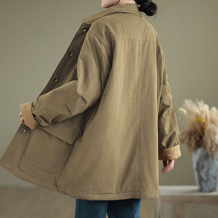 Giacca da donna in cotone trapuntato a maniche lunghe con tasche e bottoni a risvolto semplici con motivo Buddha Stones - image 17