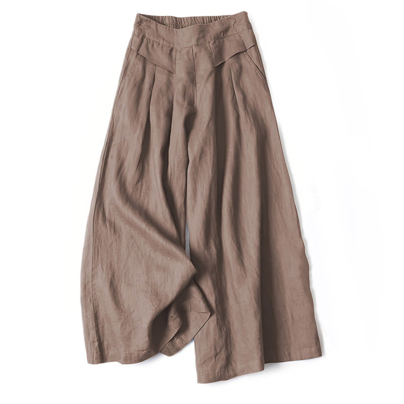 Pantaloni a gamba larga in cotone e lino tinta unita con vita alta e tasche Buddha Stones - Siena - US16, UK/AU20, EU48 (3XL) - image 8
