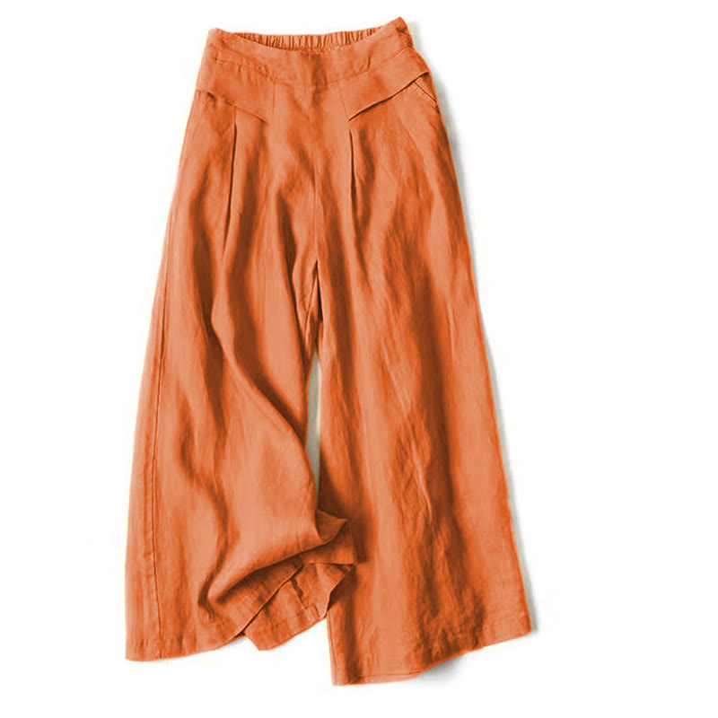 Pantaloni a gamba larga in cotone e lino tinta unita con vita alta e tasche Buddha Stones - Arancia - US16, UK/AU20, EU48 (3XL) - image 20