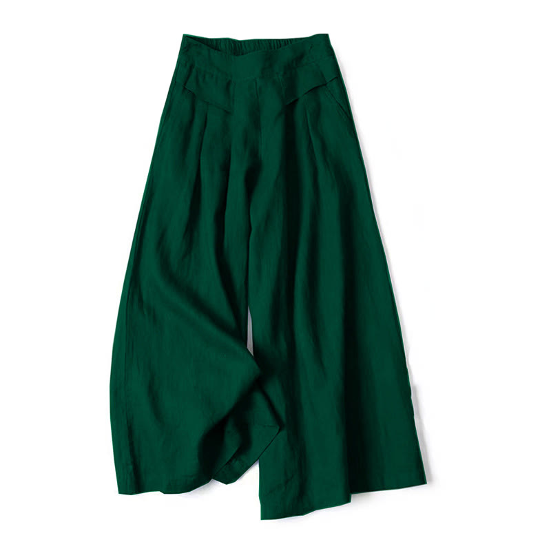 Pantaloni a gamba larga in cotone e lino tinta unita con vita alta e tasche Buddha Stones - Verde scuro - US16, UK/AU20, EU48 (3XL) - image 19