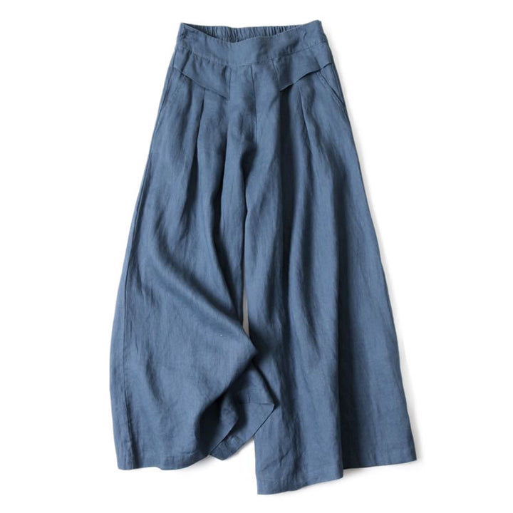 Pantaloni a gamba larga in cotone e lino tinta unita con vita alta e tasche Buddha Stones - SteelBlue - US16, UK/AU20, EU48 (3XL) - image 5