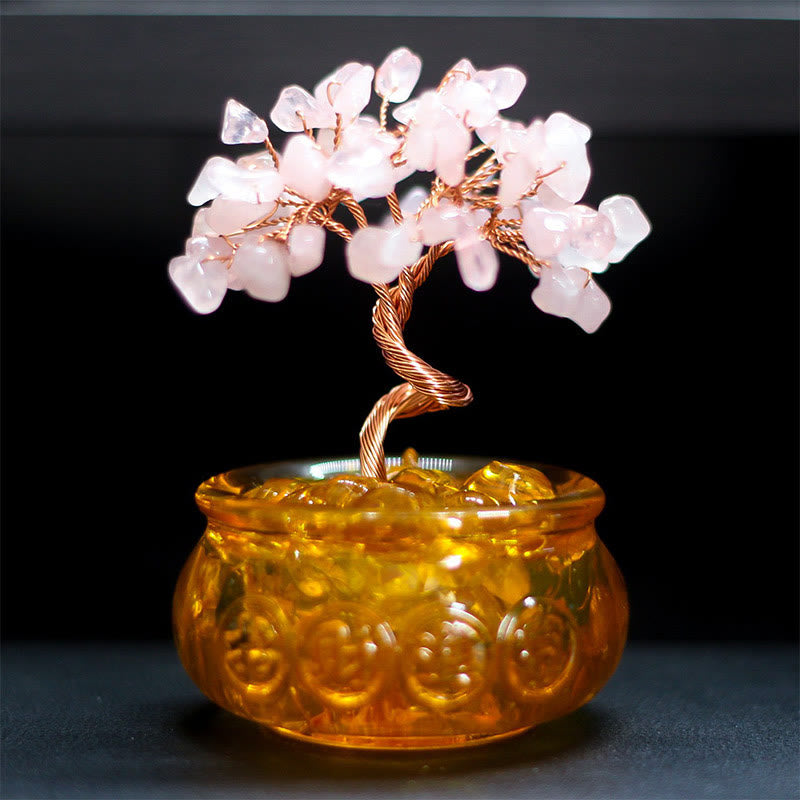 Buddha Stones Vari cristalli Citrino Ametista Cristallo rosa Albero della prosperità Decorazione per la casa - Cristallo rosa 6*10 cm - image 4