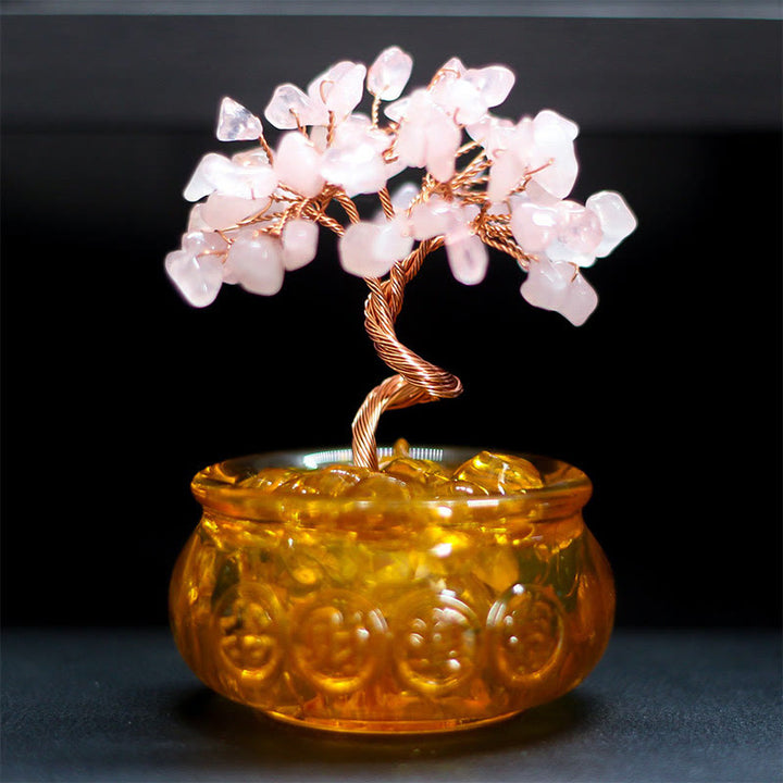 Buddha Stones Vari cristalli Citrino Ametista Cristallo rosa Albero della prosperità Decorazione per la casa - Cristallo rosa 6*10 cm - image 4