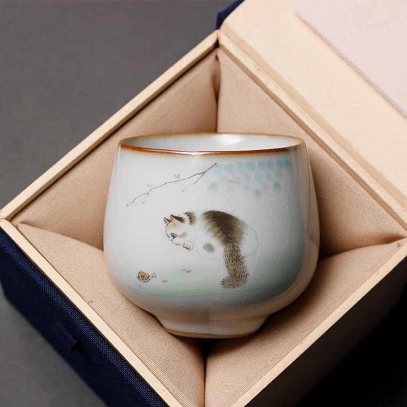 Buddha Stones Tazza da tè Kung Fu con rami di gatto carini e scatola regalo - Gatto che gioca 5,8 cm * 6 cm * 120 ml - image 5
