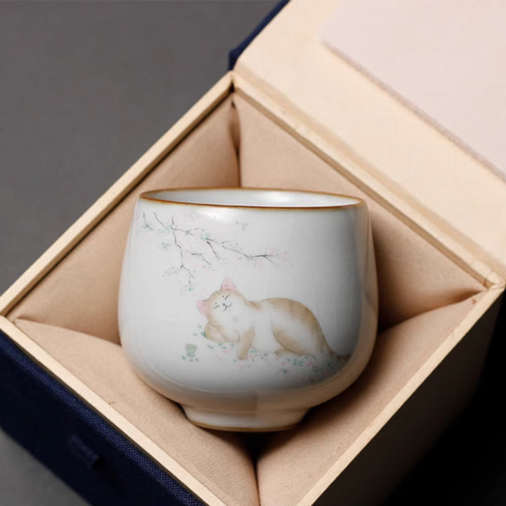 Buddha Stones Tazza da tè Kung Fu con rami di gatto carini e scatola regalo - Gatto sdraiato 5,8 cm * 6 cm * 120 ml - image 3