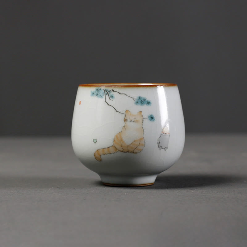 Buddha Stones Tazza da tè Kung Fu con rami di gatto carini e scatola regalo - Gatto seduto 5,8 cm * 6 cm * 120 ml - image 0