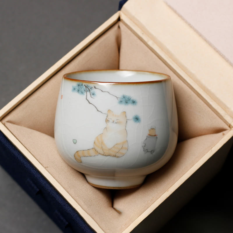 Buddha Stones Tazza da tè Kung Fu con rami di gatto carini e scatola regalo - image 1