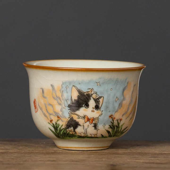 Tazza da tè Kung Fu con fiocco e gatto, motivo: Buddha Stones - Gatto 5,8 cm*4 cm*65 ml - image 1