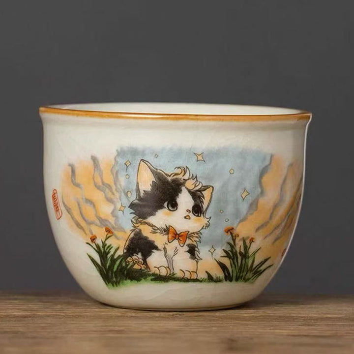 Tazza da tè Kung Fu con fiocco e gatto, motivo: Buddha Stones - Gatto 7,5 cm*5 cm*140 ml - image 5