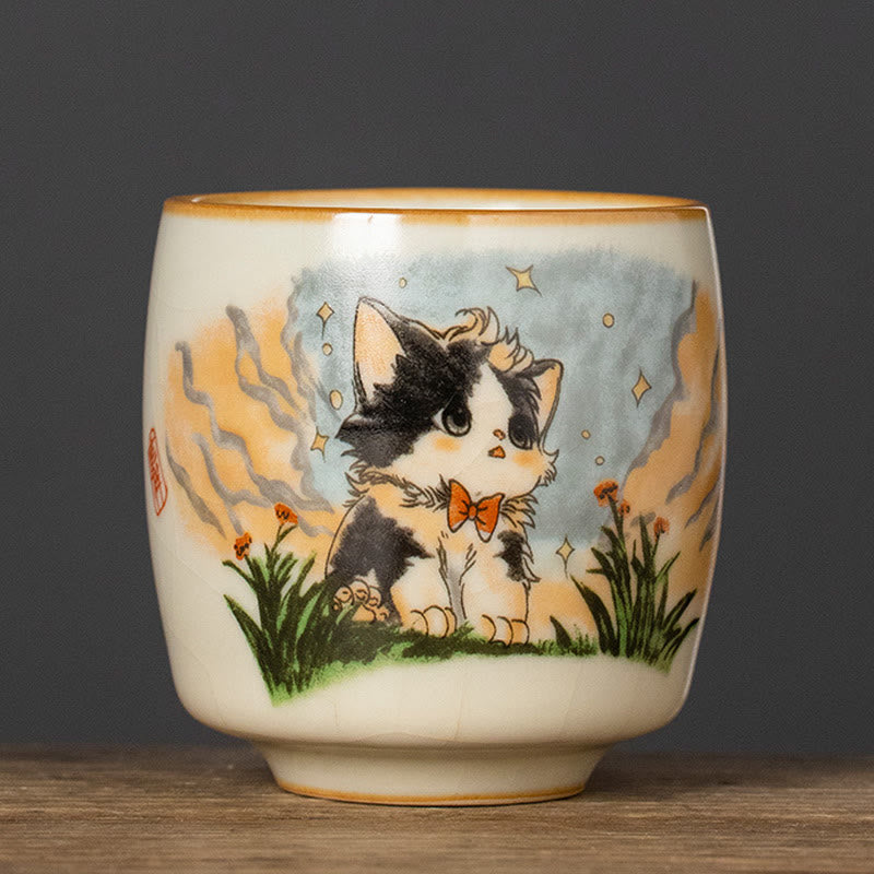 Tazza da tè Kung Fu con fiocco e gatto, motivo: Buddha Stones - Gatto 5,8 cm*6,1 cm*95 ml - image 10