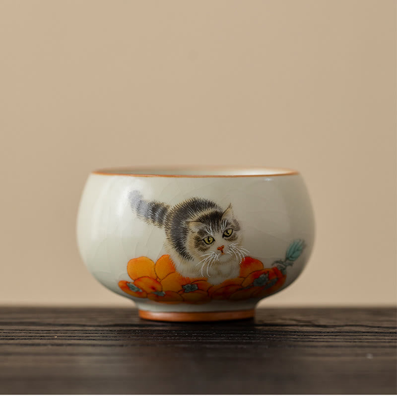 Tazza da tè Kung Fu con gatto cachi e Buddha Stones - Gatto 5,7 cm*4,2 cm*75 ml - image 0
