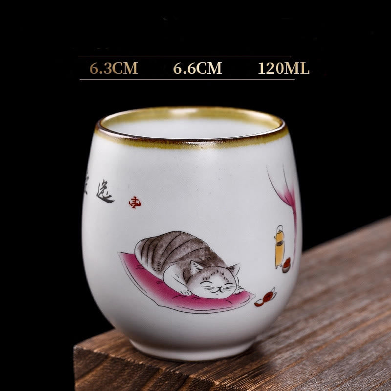Tazza da tè Kung Fu con rami di gatto sdraiato Buddha Stones - Gatto sdraiato e coperta 6,3 cm * 6,6 cm * 120 ml - image 11