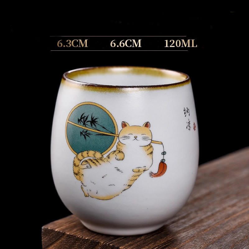 Tazza da tè Kung Fu con rami di gatto sdraiato Buddha Stones - Gatto sdraiato e ventaglio 6,3 cm*6,6 cm*120 ml - image 13