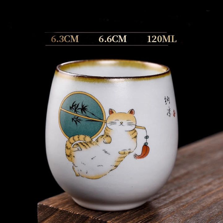 Tazza da tè Kung Fu con rami di gatto sdraiato Buddha Stones - Gatto sdraiato e ventaglio 6,3 cm*6,6 cm*120 ml - image 13
