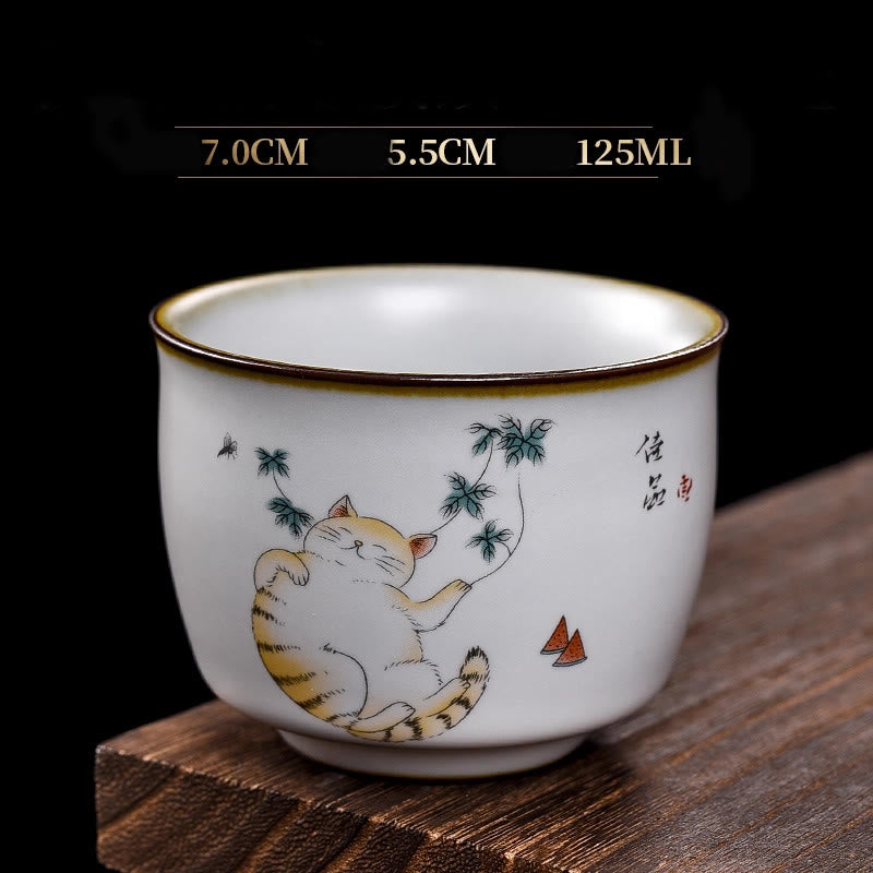 Tazza da tè Kung Fu con rami di gatto sdraiato Buddha Stones - Gatto sdraiato e foglie 7 cm * 5,5 cm * 125 ml - image 17