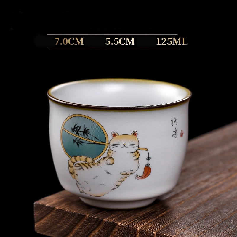 Tazza da tè Kung Fu con rami di gatto sdraiato Buddha Stones - Gatto sdraiato e ventaglio 7 cm*5,5 cm*125 ml - image 18