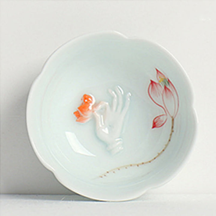 Tazza da tè Kung Fu con mano di loto e pesce koi in Buddha Stones - Loto rosso e mano 8,8 cm * 3 cm * 3,5 cm - image 4