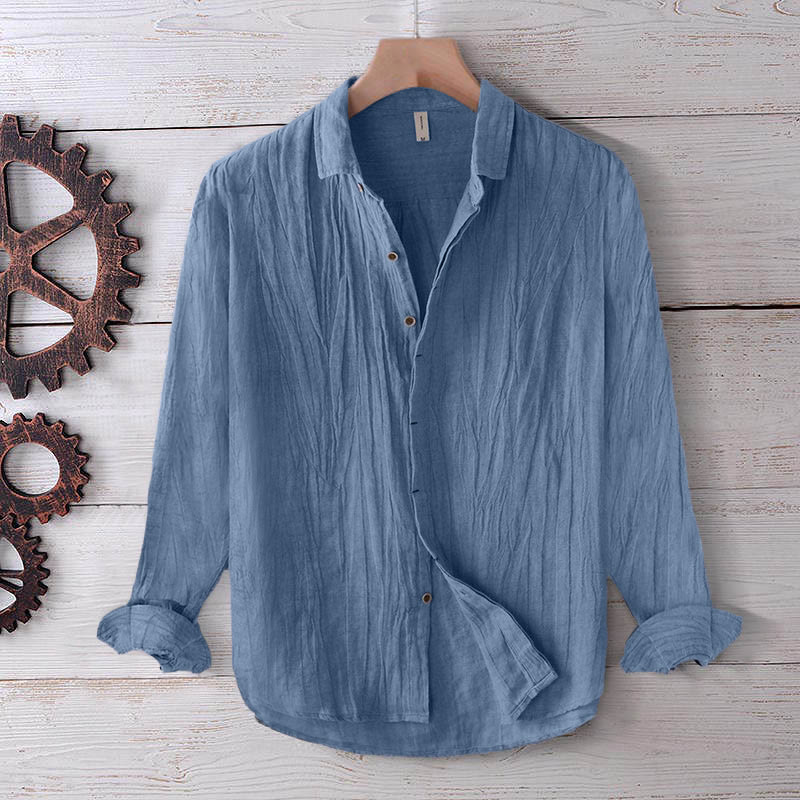 Camicia da uomo Buddha Stones , tinta unita, con risvolto, manica corta, comoda camicia in cotone e lino con piega e bottoni - Manica lunga - Blu fiordaliso - US/UK/AU50, EU60 (5XL) - image 15