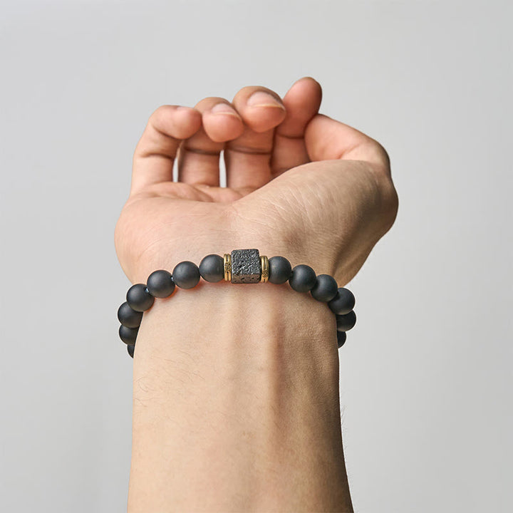 Bracciale Buddha Stones in pietra lavica quadrata, onice nero satinato naturale, fortuna - image 4
