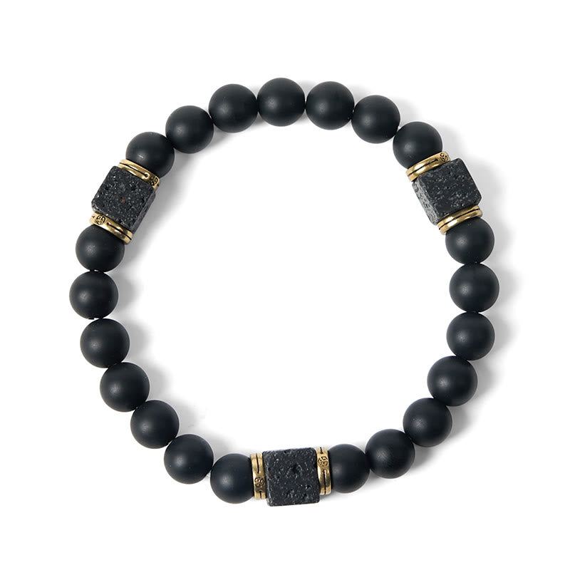 Bracciale Buddha Stones in pietra lavica quadrata, onice nero satinato naturale, fortuna - image 6