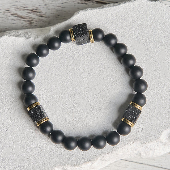 Bracciale Buddha Stones in pietra lavica quadrata, onice nero satinato naturale, fortuna - image 2