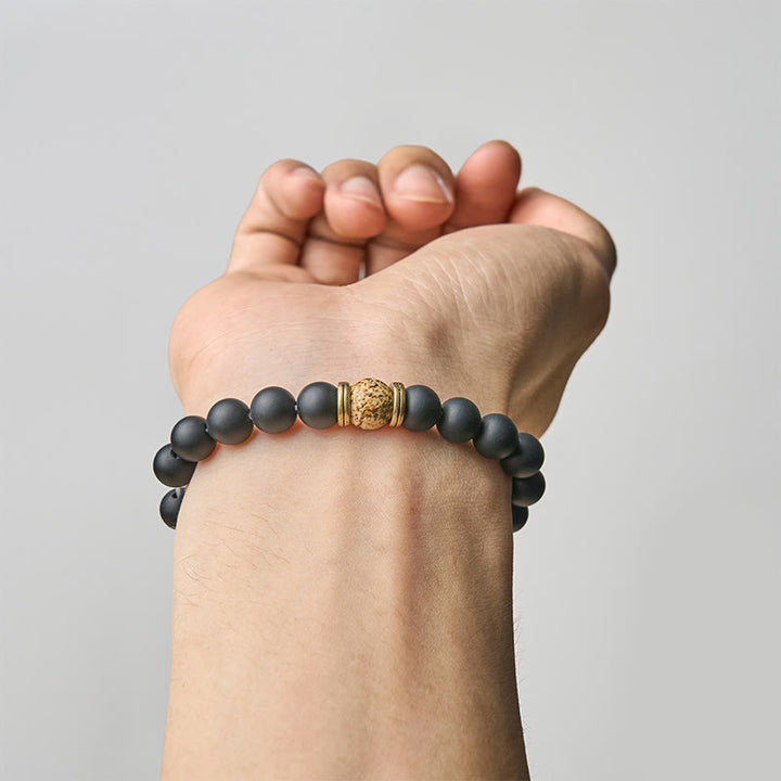 Bracciale Buddha Stones in onice nero satinato naturale con diaspro dipinto - image 3