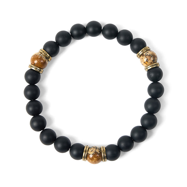 Bracciale Buddha Stones in onice nero satinato naturale con diaspro dipinto - image 5
