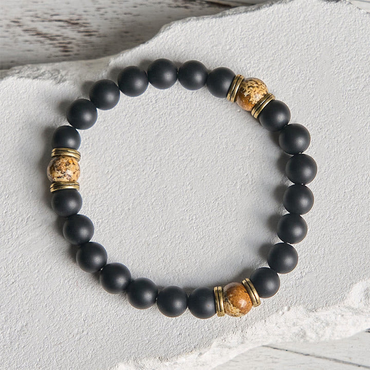 Bracciale Buddha Stones in onice nero satinato naturale con diaspro dipinto - image 1