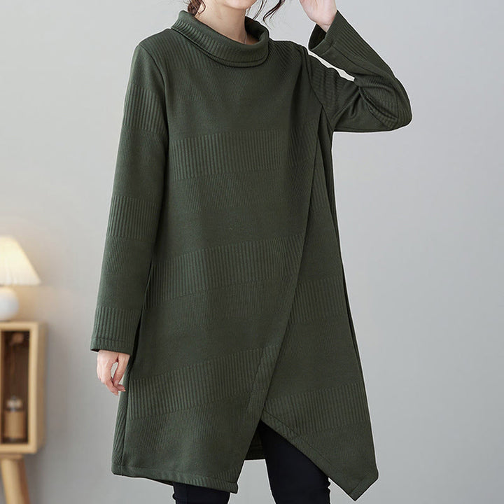 Abito midi invernale con orlo irregolare, collo alto e maniche lunghe, con tasche, modello Buddha Stones. - Verde mare - US14, UK/AU18, EU46 (2XL) - image 0