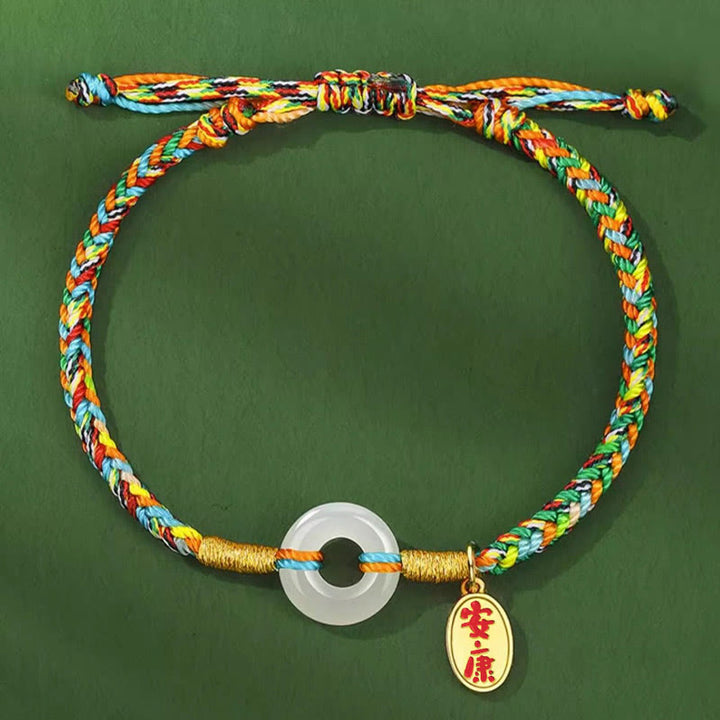 Bracciale in corda colorata in argento sterling 925 con fibbia della pace in giada e Buddha Stones , fatto a mano - image 1