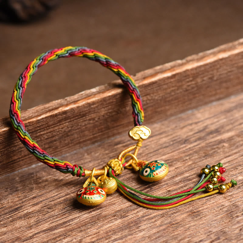 Braccialetto con corda colorata intrecciata con nodo della fortuna della famiglia della bestia che ingoia Buddha Stones in Tibet - Famiglia di Bestie che ingoiano l'oro (circonferenza del polso: 15-23 cm) - image 0