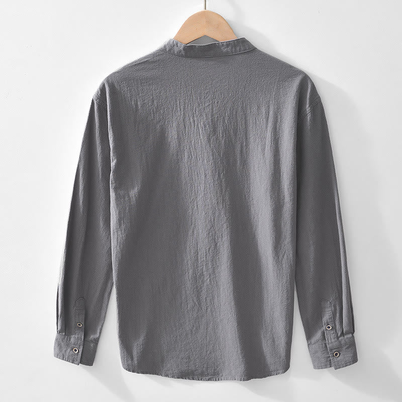 Camicie da uomo in cotone a maniche lunghe con bottoni a tinta unita, modello Buddha Stones, primavera-autunno - image 13