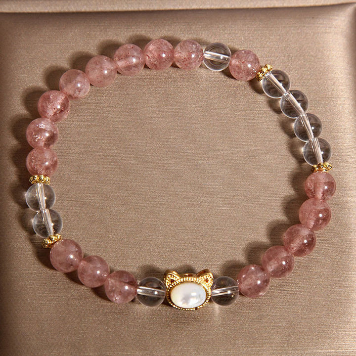 Braccialetto curativo con perline di cristallo bianco e quarzo fragola naturale Buddha Stones Cat - image 2