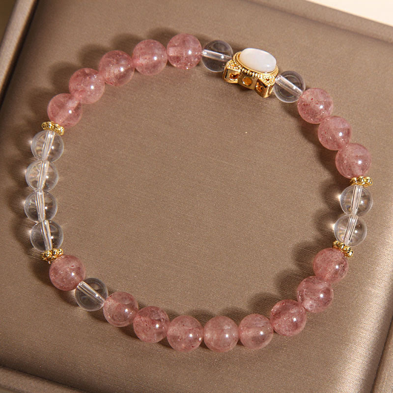 Braccialetto curativo con perline di cristallo bianco e quarzo fragola naturale Buddha Stones Cat - image 3