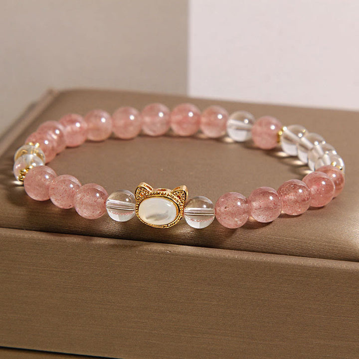 Braccialetto curativo con perline di cristallo bianco e quarzo fragola naturale Buddha Stones Cat - image 1