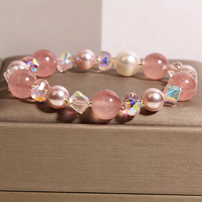 Braccialetto positivo in perle di cristallo bianco naturale al quarzo fragola Buddha Stones - image 3