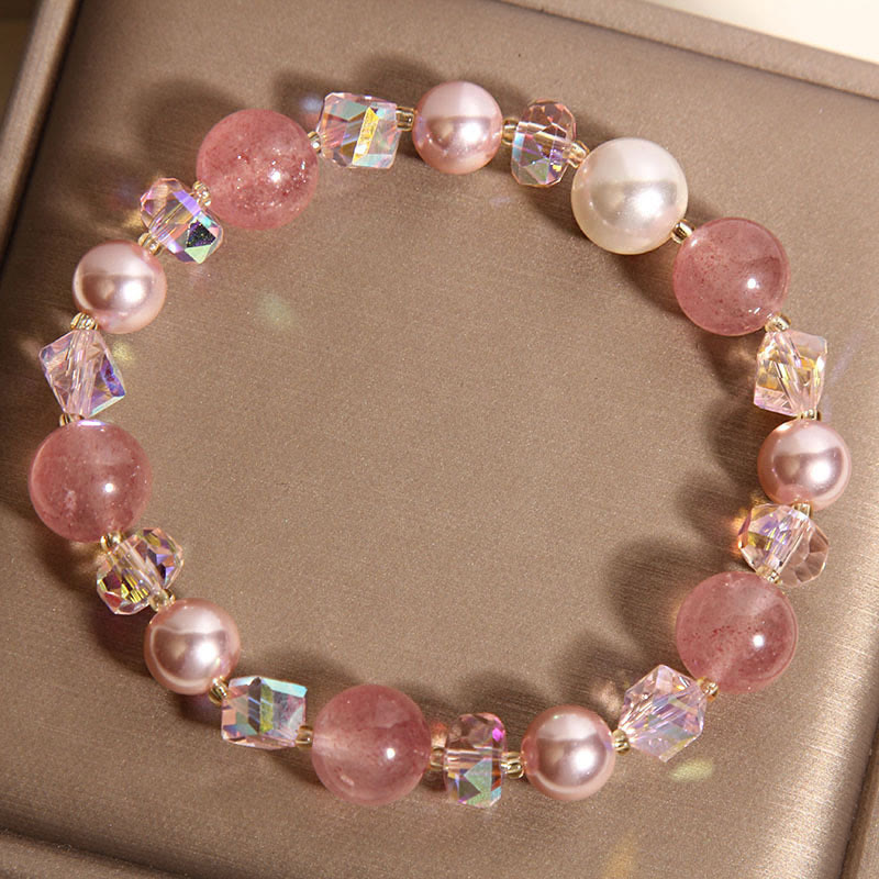 Braccialetto positivo in perle di cristallo bianco naturale al quarzo fragola Buddha Stones - Quarzo fragola (circonferenza del polso: 15-17 cm) - image 0