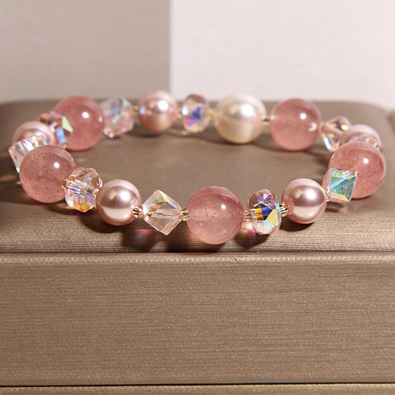 Braccialetto positivo in perle di cristallo bianco naturale al quarzo fragola Buddha Stones - image 1